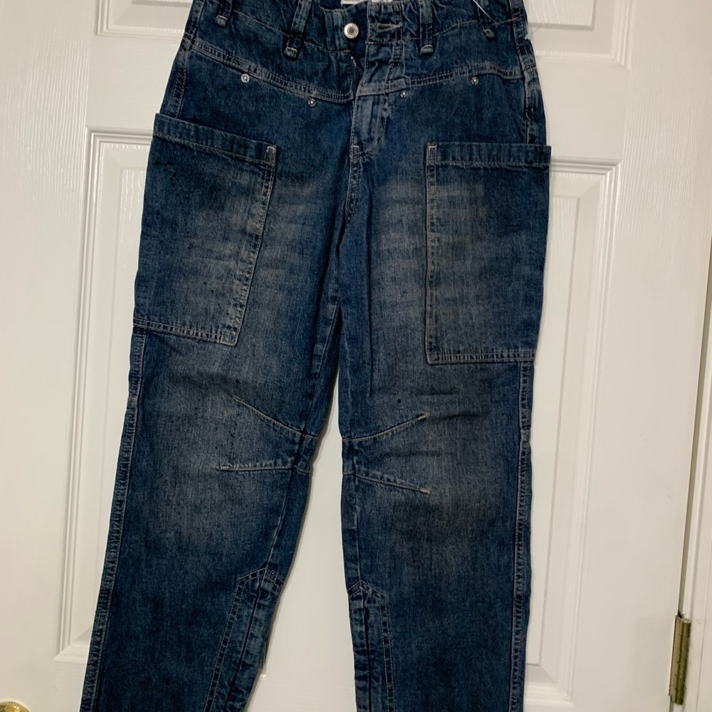 Free People Oasis Crop Blue Denim Grunge Jeans Size 24